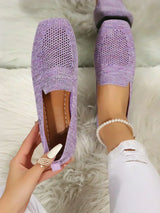 Damen Loafer mit perforierter Oberfläche und quadratischem Zehenbereich – Lila