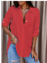 Damen Locker Geschnittene Bluse mit Langarm und Kragen – Rot