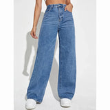 Damen Wide Leg Jeans mit Hohem Bund – Dunkelblau