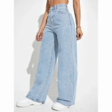 Damen Wide Leg Jeans mit Hohem Bund – Hellblau