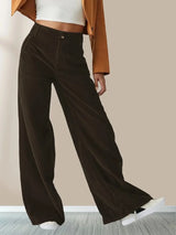 Damen Lässige Cordhose mit weitem Bein – Braun