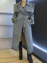 Damen Mantel mit Doppelreiher Knopfleiste und Reverskragen – Blau