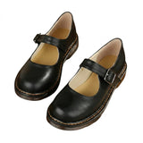 Damen-Mary-Jane-Halbschuhe mit Schnallenriemen und Kontrastnähten – Schwarz