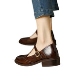Damen Mary Jane Halbschuhe mit T-Riemen und Lochmuster – Braun