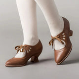Damen Mary-Jane Pumps mit Schnürung und Cutout-Oberteil mit niedrigem Absatz – Niemiecki