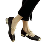 Damen-Mary-Jane-Schuhe mit floralem Muster und verzierten Blockabsätzen – Schwarz