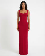 Damen Maxi Kleid mit Cowl Ausschnitt breiten Schulterträgern und geradem Saum – Rot
