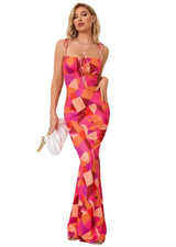 Damen Maxikleid mit Blumenmuster und Bindeträgern – Rot