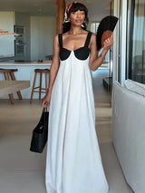 Damen Maxikleid mit Bustier Oberteil und breiten Trägern – Weiß