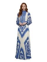 Damen Maxikleid mit Druckmuster und Plisseerock – Blau