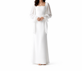 Damen Maxikleid mit eckigem Ausschnitt und langen Ärmeln – Weiß