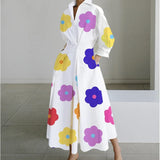 Damen Maxikleid mit Front-Wickelkragen und Musterprint – Weiße Blume
