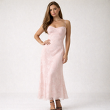 Damen Maxikleid mit Herz-Ausschnitt und Trägern – Rosa