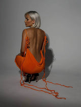 Damen Maxikleid mit Offenem Rücken Bindebändern und Dünnen Trägern – Orange