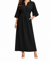 Damen Maxikleid mit Plissierter Taille – Schwarz