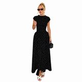 Damen-Maxikleid mit Punktemuster und Flügelärmeln – Schwarz