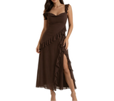 Damen Maxikleid mit Riemen und Rüschenbesatz – Niemiecki
