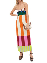 Damen Maxikleid mit schmalen Trägern und Colorblock-Design – Mehrfarbig
