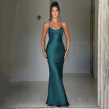 Damen Maxikleid mit Spaghettiträgern und Kreuzträgern am Rücken – Grün