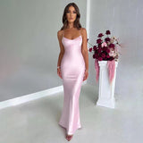 Damen Maxikleid mit Spaghettiträgern und Kreuzträgern am Rücken – Rosa