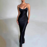 Damen Maxikleid mit Spaghettiträgern und Kreuzträgern am Rücken – Schwarz