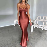 Damen Maxikleid mit Spaghettiträgern und Kreuzträgern am Rücken – Ziegelrot