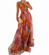 Damen Maxikleid mit Spaghettiträgern, Wickeloberteil und Taillenausschnitt – Orange