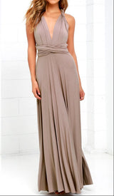 Damen Maxikleid mit überkreuztem Halsteil – Khaki