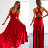 Damen Maxikleid mit überkreuztem Halsteil – Rot
