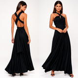 Damen Maxikleid mit überkreuztem Halsteil – Schwarz