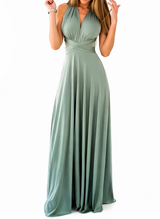 Damen Maxikleid mit überkreuztem Halsteil – Celadon