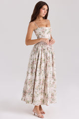 Damen Midi-Kleid mit Spaghettiträgern und Korsett-Nähten am Oberteil – Aprikose