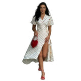 Damen-Midi-Wickelkleid mit Puffärmeln und Blumenmuster – Rot