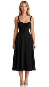 Damen Midikleid im Korsettstil mit Blumenmuster – Schwarz