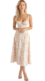 Damen Midikleid im Korsettstil mit Blumenmuster – Rosa