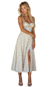 Damen Midikleid im Korsettstil mit Blumenmuster – Weib