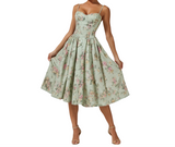 Damen Midikleid mit Blumenmuster und schmalen Trägern – Grün