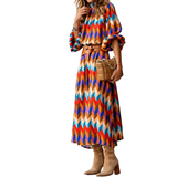 Damen Midikleid mit geometrischem Muster, Stehkragen und Gürtel – Rosa