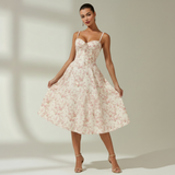 Damen Midikleid mit Herz-Ausschnitt und Trägern – Hellrosa