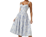 Damen Midikleid mit Herz-Ausschnitt und Trägern – Hellblau