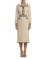 Damen Midikleid mit Knopfleiste und Kragen – Beige