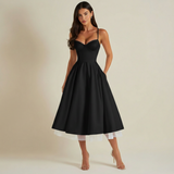 Damen Midikleid mit Korsettoberteil und schmalen Trägern – Schwarz