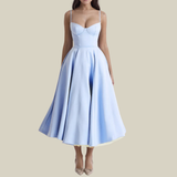 Damen Midikleid mit Korsettoberteil und schmalen Trägern – Hellblau