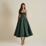Damen Midikleid mit Korsettoberteil und schmalen Trägern – Dunkelgrün