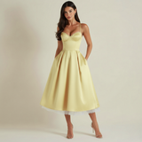 Damen Midikleid mit Korsettoberteil und schmalen Trägern – Gelb