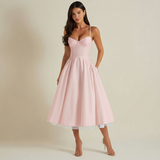 Damen Midikleid mit Korsettoberteil und schmalen Trägern – Rosa
