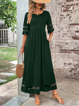 Damen Midikleid mit Rundhalsausschnitt und halblangen Ärmeln – Dunkelgrün