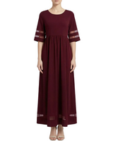 Damen Midikleid mit Rundhalsausschnitt und halblangen Ärmeln – Weinrot
