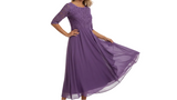 Damen MidiKleid mit Spitzenoberteil und ausgestelltem Rock – Lila