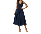Damen Midikleid mit tiefem V-Ausschnitt und ärmellosem Oberteil – Marineblau